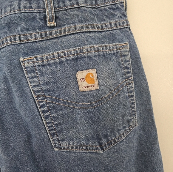 Carhartt FR Jeans 36x30 FRB100 DNM FR Relaxed Fit Blue Denim Distressed Ufcw - Picture 9 of 12